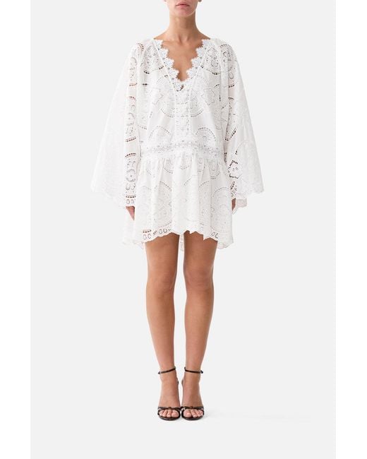 Camilla White V Neck Relaxed Short Dress With Dropped Waist A Tiled Wonderland