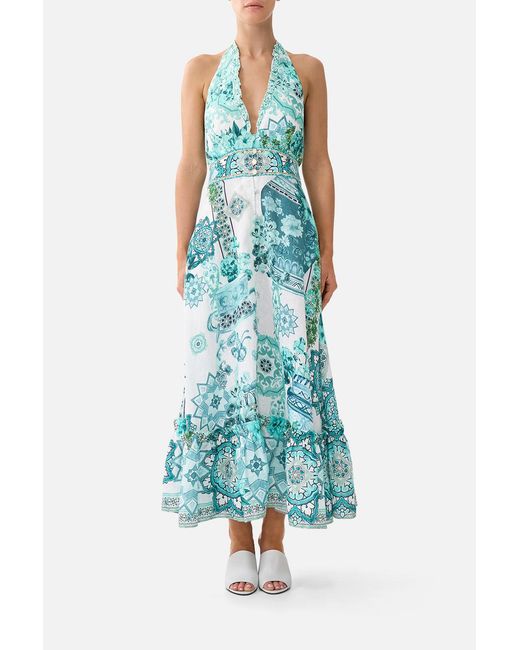 Camilla Blue Ruffle Neck Halter Dress Balearic Bebé