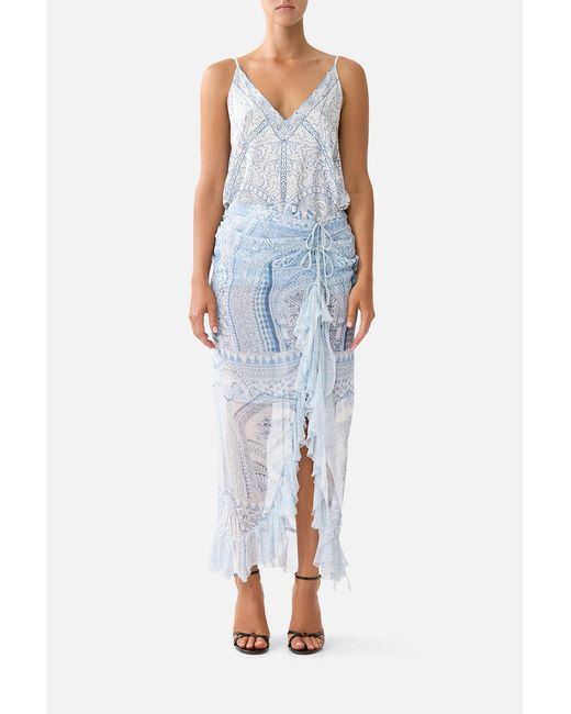 Camilla Blue Wrap Tie Skirt With Ruffle The Hum Of The Alhambra
