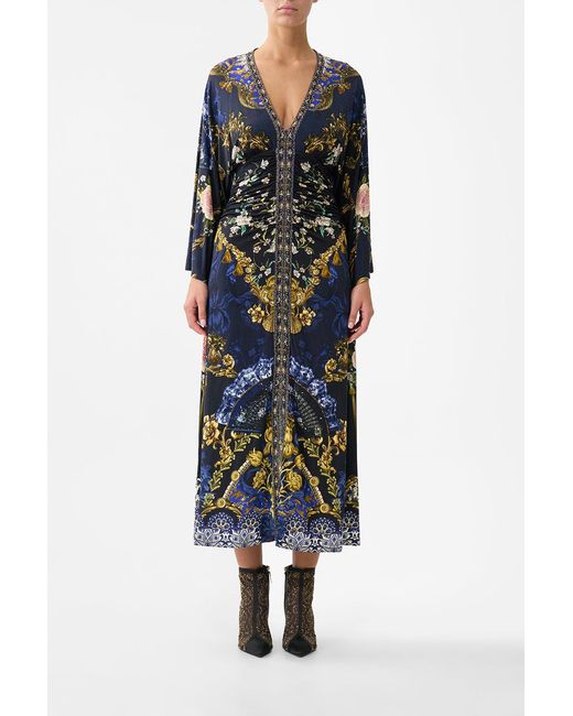 Camilla Blue Wide Sleeve Gathered Midi Dress Notes From The Room