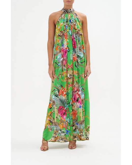 Camilla Tie Neck Long Dress Curious And Curiouser in Green Lyst