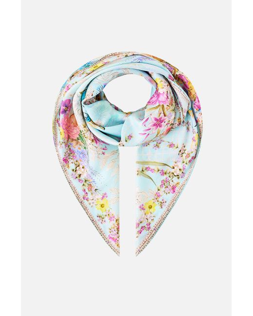 Camilla Blue Large Crystalled Silk Square Scarf Bazaar Blooms