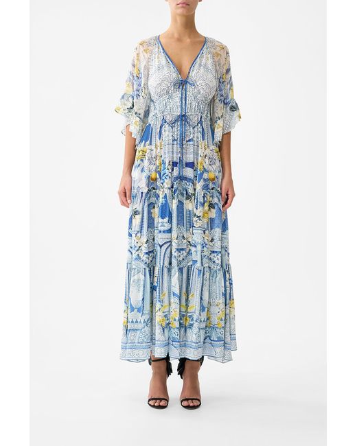 Camilla Blue Ruffle Sleeve Long Dress De Nada Granada