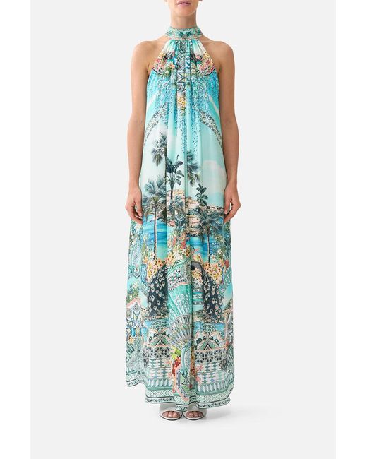 Camilla Blue Tie Neck Long Dress Balearic Bebé
