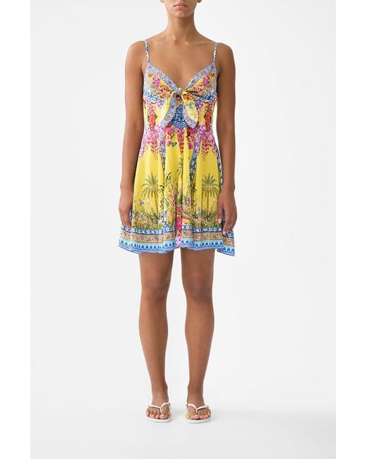 Camilla Yellow Short Dress With Tie Front Sultanahmet Summer