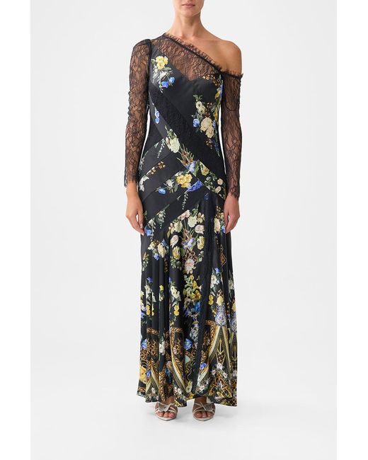 Camilla Black Lace Splice One Shoulder Dress Ottoman Elegance