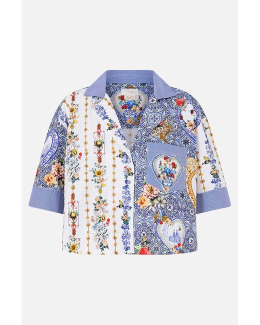 Camilla Blue Cropped Camp Collar Blouse The Pottery Parlour