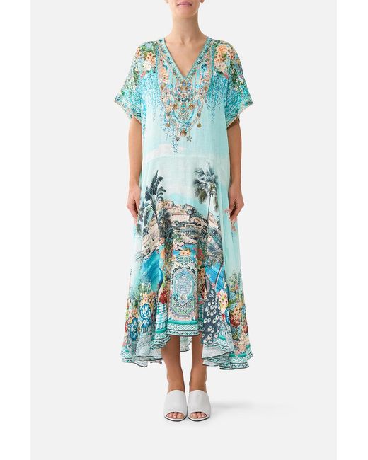 Camilla Blue V Neck Kaftan With Drop Waist Balearic Bebé
