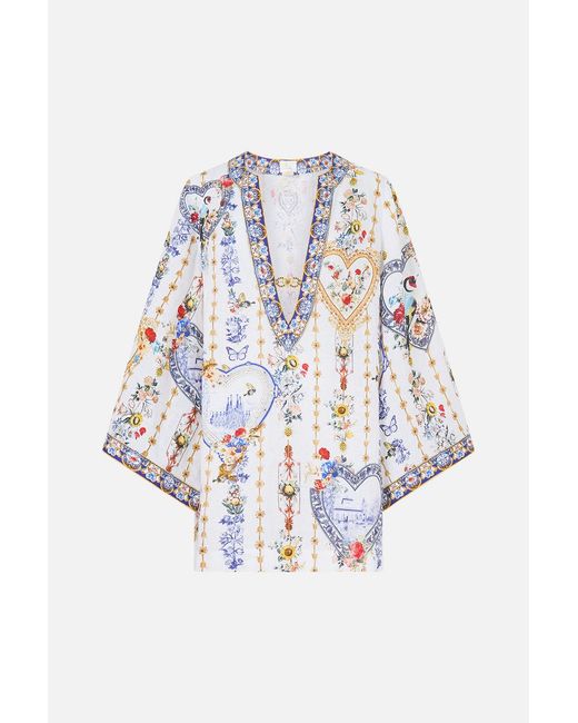 Camilla White Deep V Neck Hardware Short Kaftan The Pottery Parlour