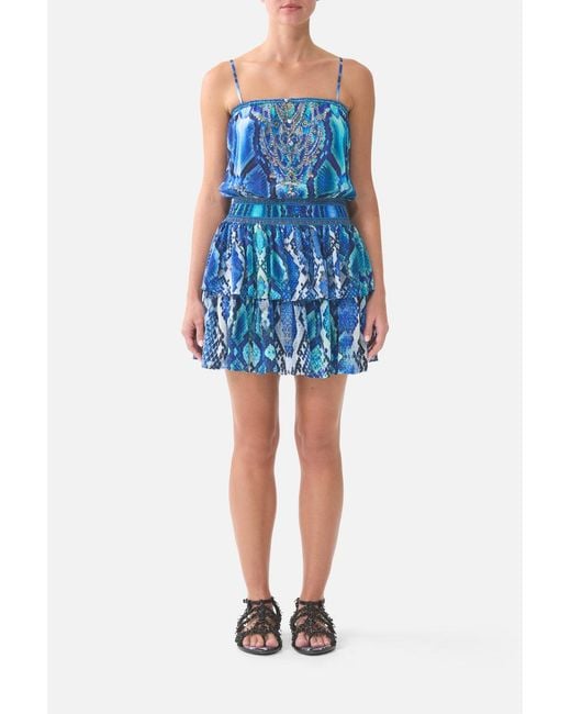 Camilla Blue Shirred Waist Mini Dress The Sapphire Serpent