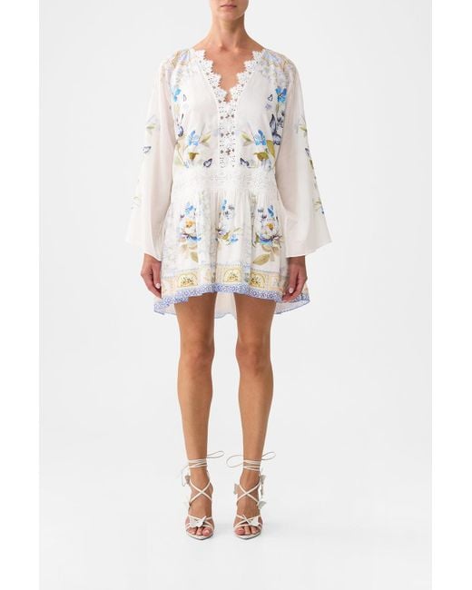 Camilla White Relaxed Short Dress With Dropped Waist Botanical Ballads