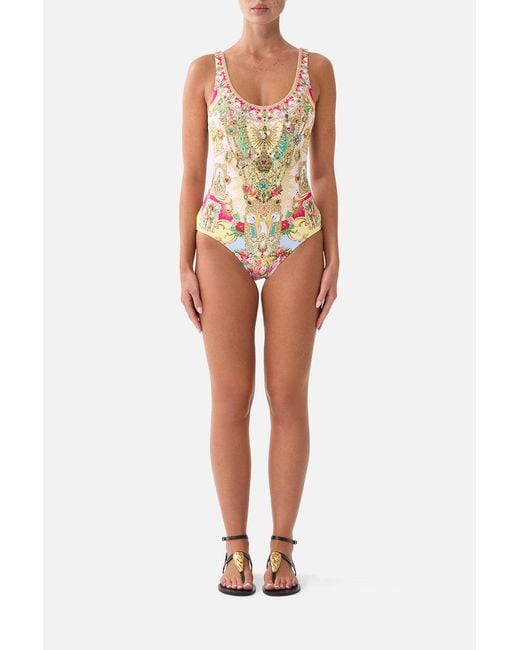 Camilla Yellow Wide Strap Round Neck One Piece W Low Back Painted Prayers