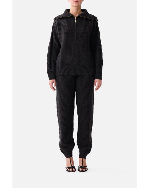 Camilla Black Half Zip Knit Sweater Night Garden