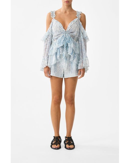 Camilla Blue Cold Shoulder Ruffle Top The Hum Of The Alhambra