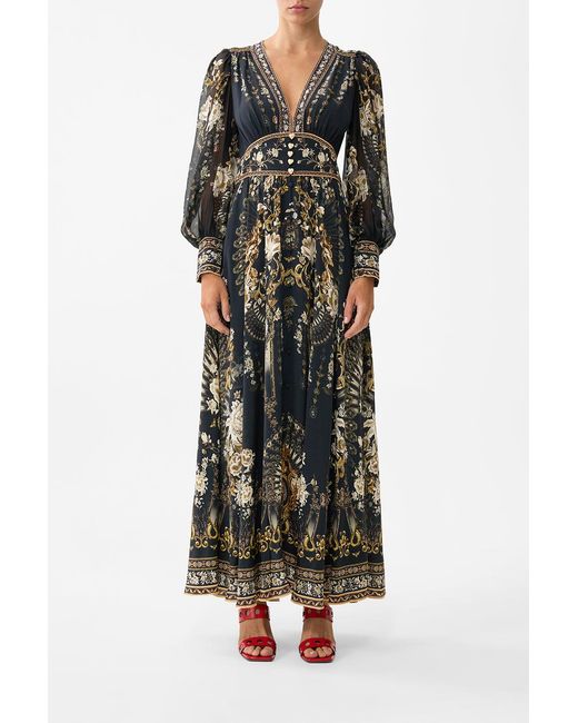 Camilla Black Shaped Waistband Dress With Gathered Sleeves Flamenco Folklore