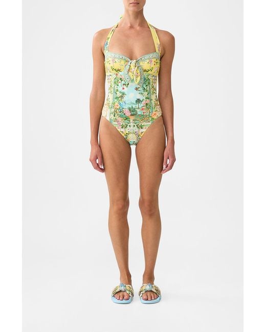 Camilla Yellow Tie Front Halter One Piece With Gathered Sides Tales Of Topkapi Palace