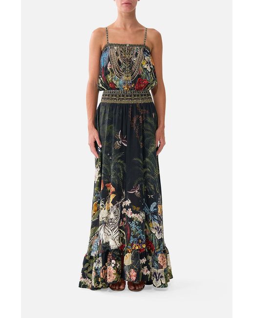 Camilla Black Shirred Waist Long Dress Palace Zoology