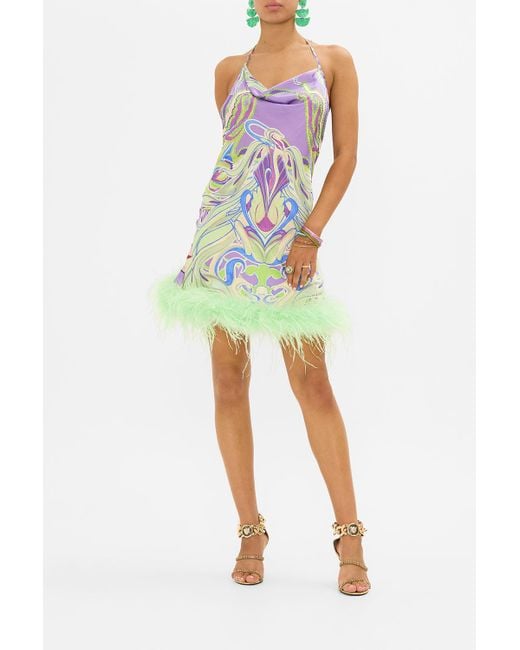 Camilla Green Short Bias Halter Dress With Feathers Amsterdam Jewel