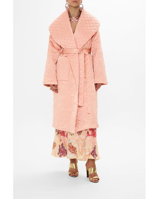 Camilla Pink Quilted Long Wrap Coat Blossoms And Brushstrokes