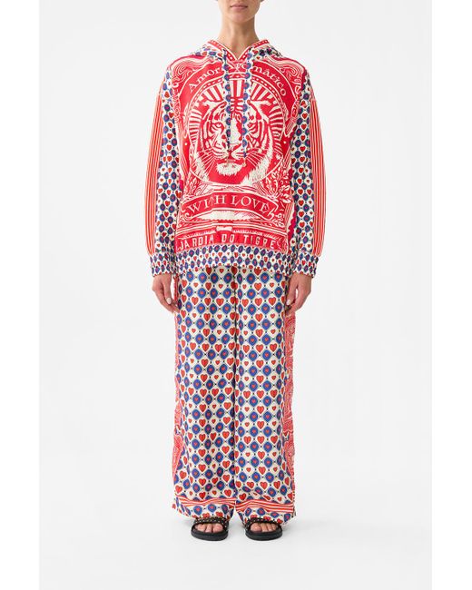 Camilla Red Silk Band Oversized Hoodie With Pockets Rinse & Roar