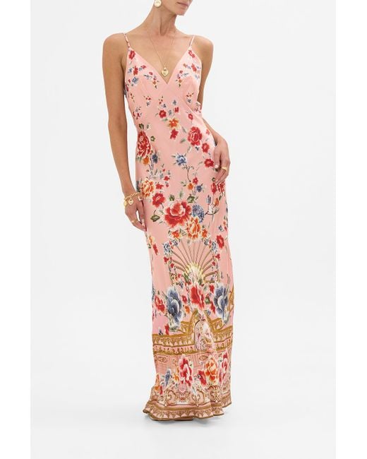 Camilla White V Neck Full Length Bias Slip Dress Majestic Milla