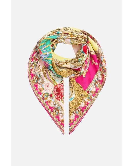 Camilla White Large Crystalled Silk Square Scarf Painted Prayers