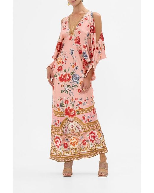 Camilla Pink Plunge Neck Draped Shoulder Dress Majestic Milla