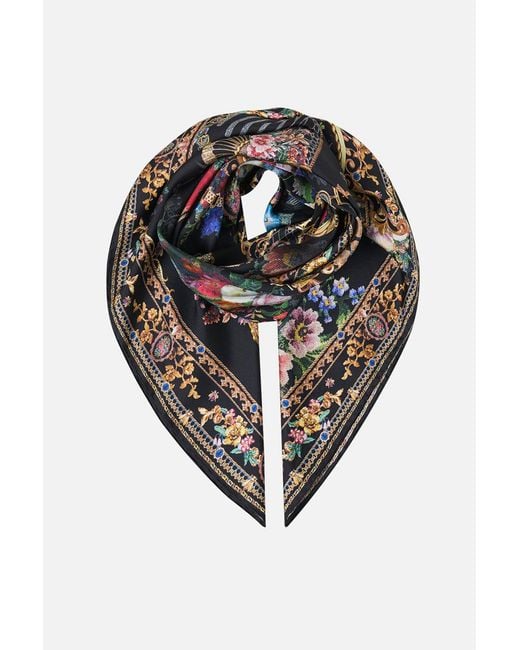 Camilla Black Printed Silk Twill Square Scarf Night Garden