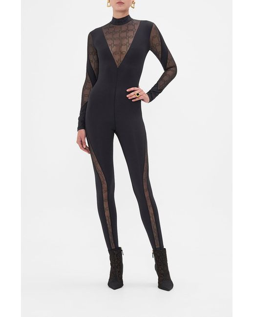 Camilla Blue Mesh Insert Catsuit Solid