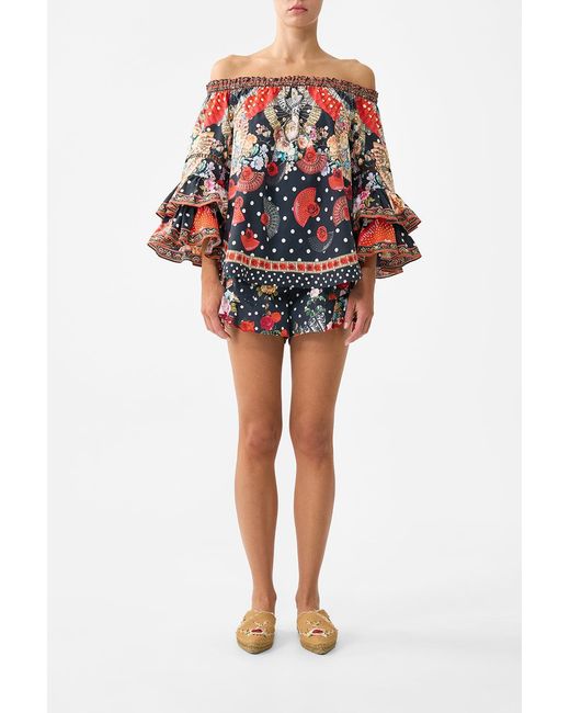 Camilla Red Off Shoulder Top With Frill Sleeve Daughters Of Duende