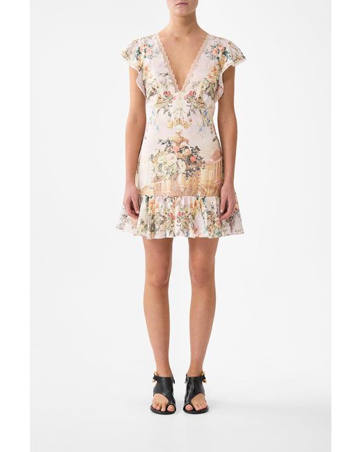 Camilla Natural Ruffle Sleeve Short Dress Twilight