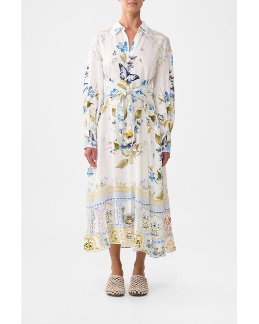 Camilla White Waist Tie Shirt Dress Botanical Ballads