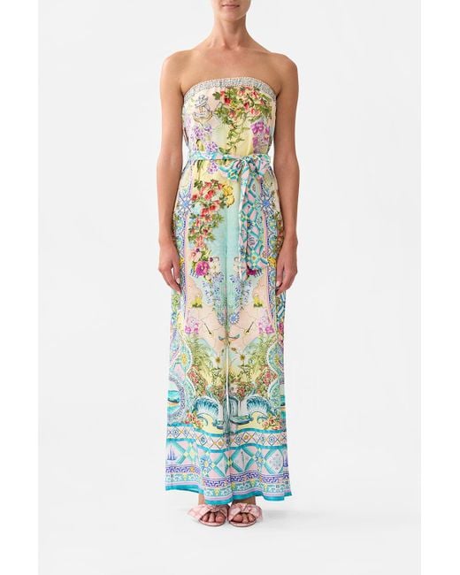 Camilla Multicolor Tie Waist Strapless Jumpsuit Just Coasting