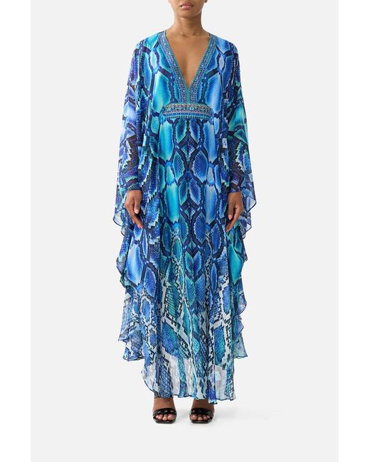 Camilla Blue Long Kaftan With Waist Detail The Sapphire Serpent