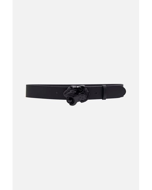 Camilla Leopard Head Buckle Belt Solid Black
