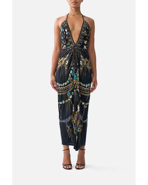 Camilla Black V Neck Gathered Jersey Dress Amulets And Alchemy