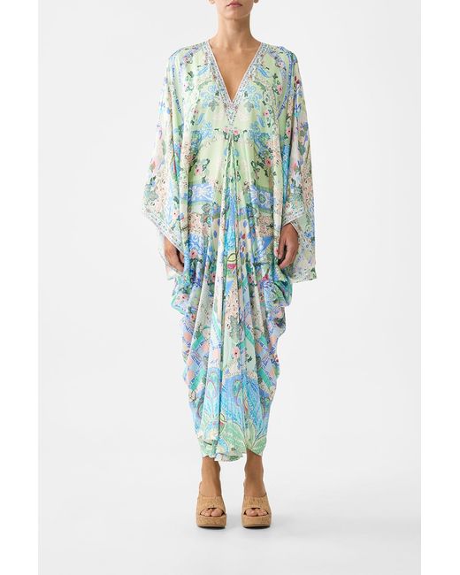 Camilla Blue T Shape Long Kaftan Midsummer Mosaics