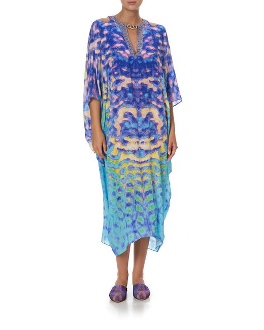 Camilla Silk Batwing Cut Out Dress The Call Of The Banshee in Blue | Lyst