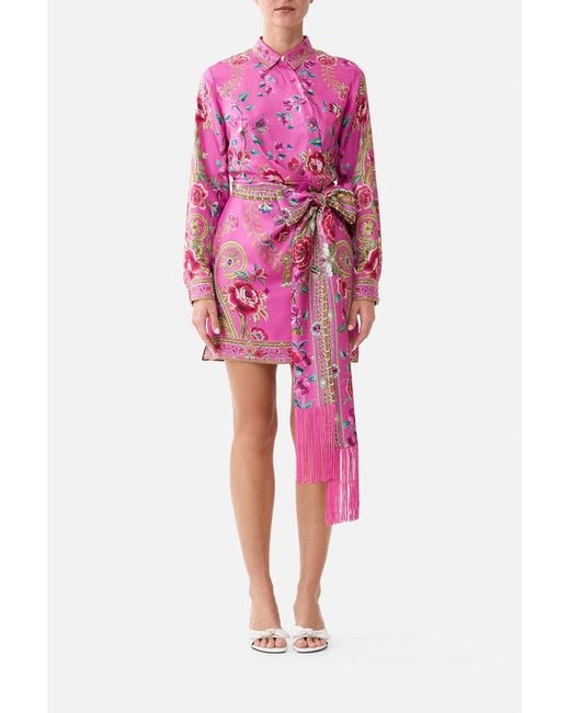 Camilla Pink Asymmetric Shirt Dress With Tie Waist Matadora Flora