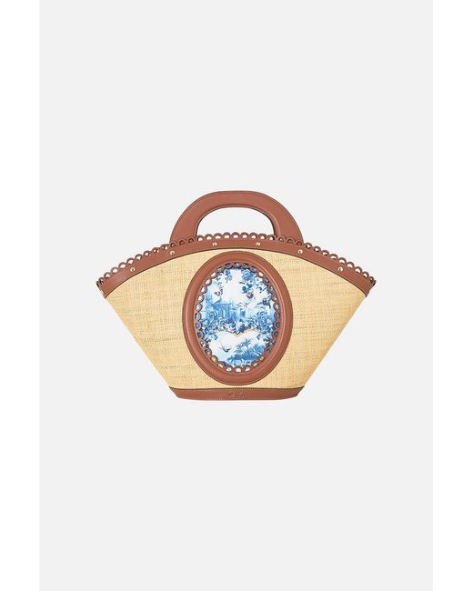 Camilla Blue Raffia Tote With Leather Trims The Porcelain Parlour