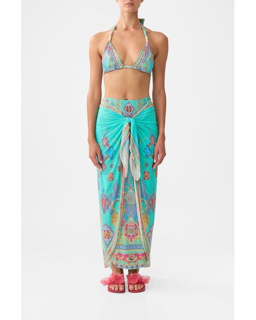 Camilla Blue Layered Maxi Sarong With Tie Front The Concubines Corridor