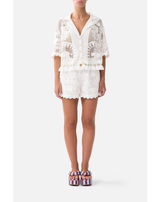 Camilla White Cropped Collar Blouse With Button Front Kapadokya Kitsch