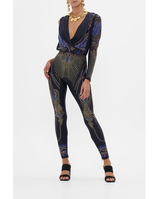 Camilla Blue One Sleeve Hooded Catsuit Solid