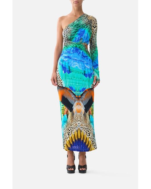 Camilla Blue One Shoulder Jersey Cut Out Dress Jungle Flight