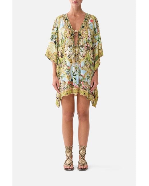 Camilla Yellow Short V Neck Kaftan W Ring Front Trim Wanderlust Empire