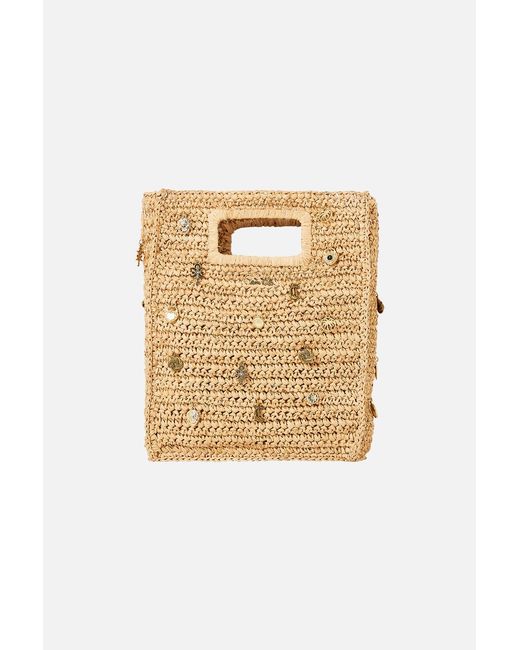Camilla Raffia Mini North South Tote With Charms Natural