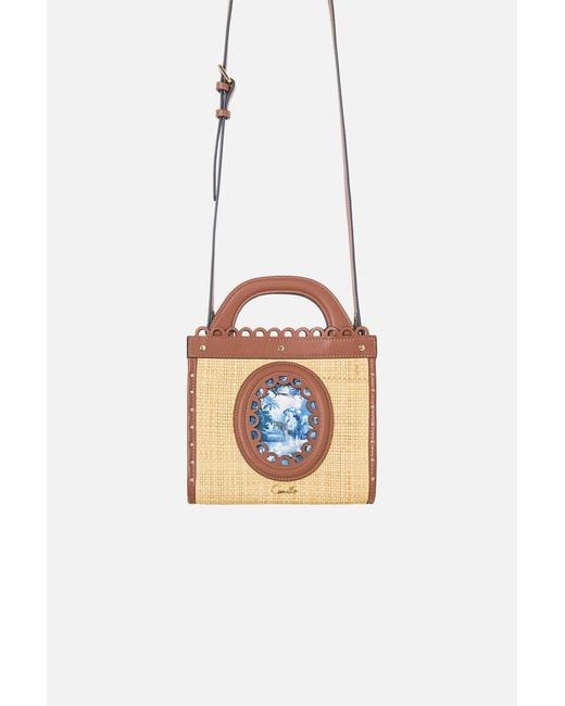 Camilla White Raffia Mini Tote With Leather Trims The Porcelain Parlour