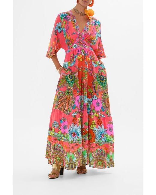 Camilla Red Waisted Dress With Hem Ruffle Windmills And Wildflowers