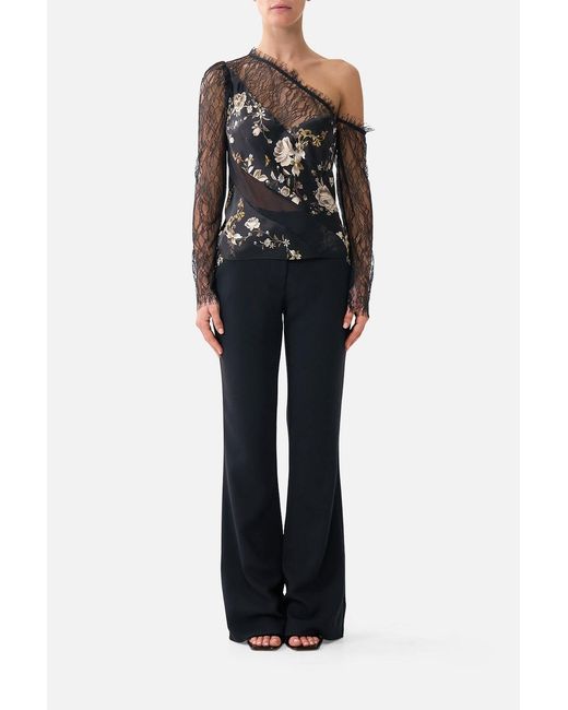 Camilla Black Lace Splice One Shoulder Top Flamenco Folklore