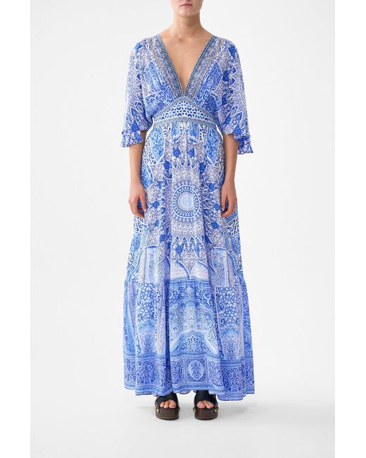 Camilla Blue Waisted Dress With Hem Ruffle The Bosphorous